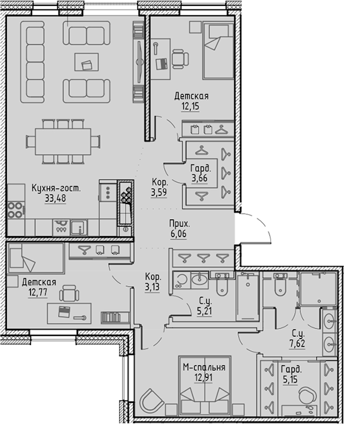 3-комнатная квартира 105.73 м², 8/10 эт., ЖК «LEGENDA Сампсониевский 32»
